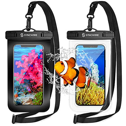 SYNCWIRE Waterproof Smartphone Pouch [Pack of 2], IPX8 Touch Sensitive Waterproof Bag for Phone iPhone 13 Pro Max, 12, 11 Pro, XS Max, XR, XS, X,7 8, Samsung S21/S20/S10, Huawei P30 Pro - 7 Inch - color: Transparent + Black