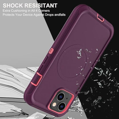 YKHJKLEC for iPhone 13/iPhone 14 Case, Compatible with Magsafe, 3 in 1 Heavy Duty Shockproof/Drop Proof/Dust Proof Case with 2Pcs Tempered Glass Screen Protector (New-Purple/Pink) - color: New-Purple/Pink