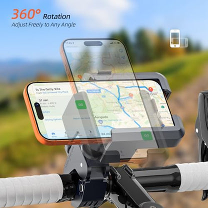 New Anti-Vibration Bike Phone Holder, Shockproof Motorcycle Phone Mount with Secure Lock, Camera Friendly Handlebar Phone Holder for E-Bike, Electric Scooter, Bicycle, Fits 4.7-7 Inch Phones
