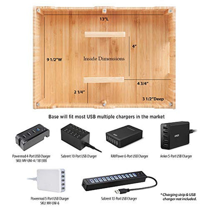 MobileVision 10-Port Bamboo Charging Station Includes 2 Powermod 6 USB Port Chargers for Smartphones & Tablets - color: Stand + Charger