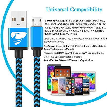 Aioneus Micro USB Cable Fast Android Cord Charger Cable 4Pack [2FT, 3FT, 5FT, 6FT] Cable Charging Cord for Samsung Galaxy S7 Edge S6 S5 J3 J3V J5 J7 J7V Note 5, LG K40 K22 K20, Kindle, Tablet, PS4