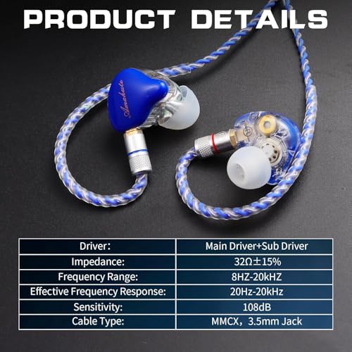 DEMAKE in-Ear Monitor with Detachable Silver-Plated,with mic - color: Blue Splicing, size: With Mic