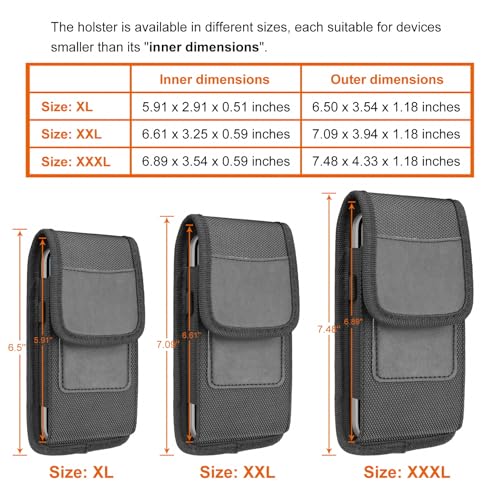 Vertical Nylon Cell Phone Holster Case with Belt Clip & Hook - XL - size: XL