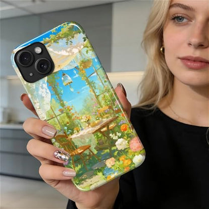 Case for iPhone 13 iPhone 14, Shockproof Hybrid Protective Phone Case, Dual-Layer Drop Protection Anti-Scratch, Sunny Garden - color: Sunny Garden, size: iPhone 13 14
