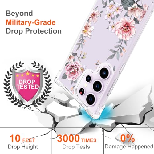 Hungo Galaxy S24 Ultra Case Floral Flower Clear with Design Cute, Girly for Women Girls Floral Transparent Case Compatible with Samsung Galaxy S24 Ultra Pink Lily - color: Pink Lily