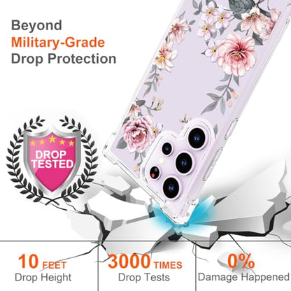 Hungo Galaxy S24 Ultra Case Floral Flower Clear with Design Cute, Girly for Women Girls Floral Transparent Case Compatible with Samsung Galaxy S24 Ultra Pink Lily - color: Pink Lily