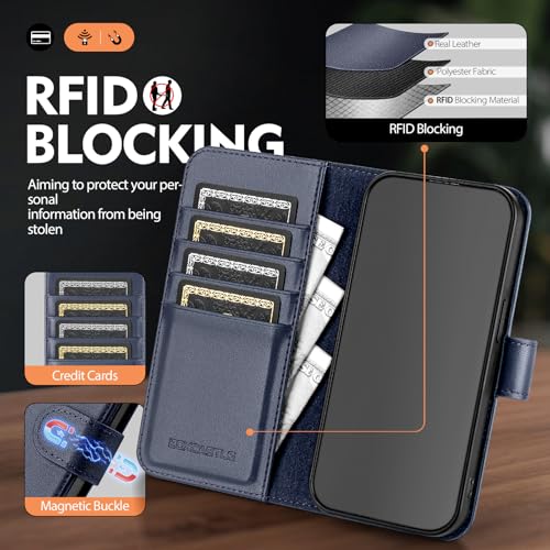 Compatible with Samsung Galaxy S26 Plus Genuine Leather Case Wallet with Card Holder,Women Men Real Leather Flip RFID Blocking Credit Card Slots Kickstand Protective Phone Cover,Dark Blue - color: Dark Blue, size: Samsung Galaxy S26 Plus - 6.7"