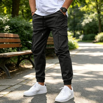 Mens Cargo Pants Casual Baggy Sweatpant Drawstring Waist Cuffed Pants Lightweight Stretch Trousers with Pockets