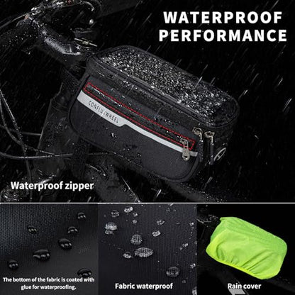 Bike Frame Bag, Cycling touchscreen phone pouch,Waterproof Bike Top Tube Bag,Compatible with 6.8-inch phones