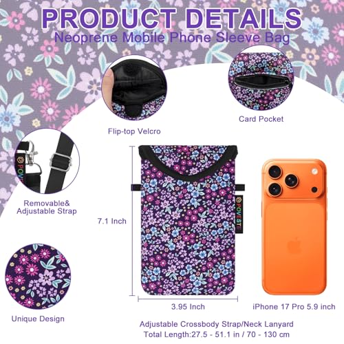 Flap Closure Secure Cell Phone Bag with Card Pocket for iPhone & Samsung - color: Garden World