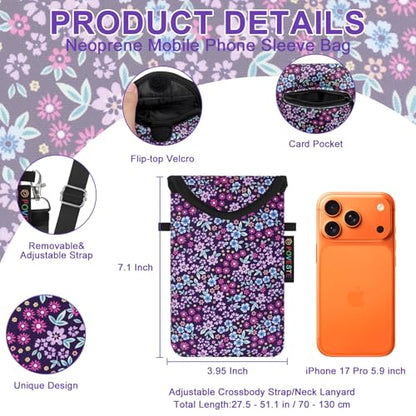 Flap Closure Secure Cell Phone Bag with Card Pocket for iPhone & Samsung - color: Garden World