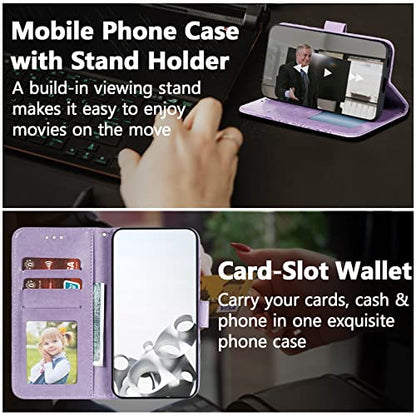 EYZUTAK Case for Samsung Galaxy A15 4G/5G, Premium Leather Magnetic Closure Flip Wallet Phone Case with Card Holder Cash Slot Stand Function Embossed Mandala Flower Shockproof Lanyard Cover - Purple - color: Purple, size: Samsung Galaxy A15 4G/5G