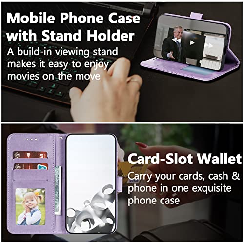 EYZUTAK Case for Samsung Galaxy A16 4G/5G, Premium Leather Magnetic Closure Flip Wallet Phone Case with Card Holder Cash Slot Stand Function Embossed Mandala Flower Shockproof Lanyard Cover - Purple - color: Purple, size: Samsung Galaxy A16 4G/5G