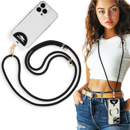 Pilotfish Team Phone Lanyard Strap – Universal Neck & Crossbody Cell Phone Holder, Anti‑Drop, Adjustable for iPhone & Android - color: Gold Buckle/Black