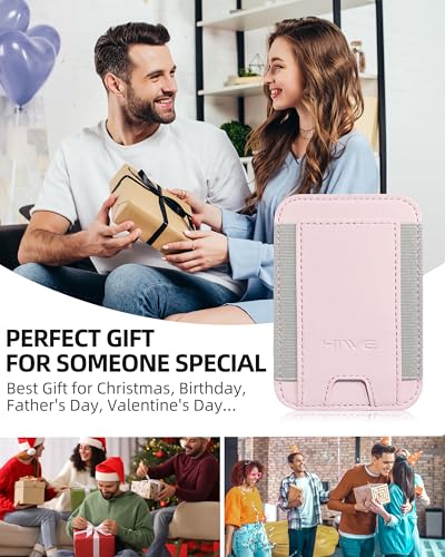 HiWe for MagSafe Wallet, 7 Cards Holder for Phone Case, RFID Blocking - color: Pink Wallet - Grey Band