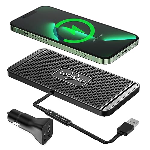 Wireless car Charger Charging pad 15w Non Slip FastCharger - color: Black-30cm Cable