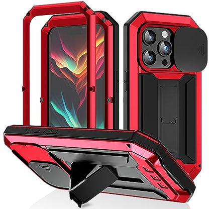 Lunivop for iPhone 15 Pro Max Case Heavy Duty Protection Rugged Screw Full Body Military Grade Metal Rubber with Stand Hard Built in Screen Protector Phone for iPhone 15 ProMax Case Red - color: Red