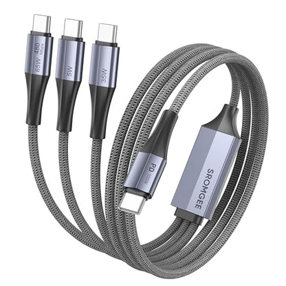 USB C to USB C 3 in 1 Multi Charging Cable 5FT, 100W Max Fast Charge USB C Splitter Charging Cable with 3 Type C Ports for iPhone 17/16/15 Series, Samsung Galaxy S25, iPad, MacBook Air/Pro, Lenovo