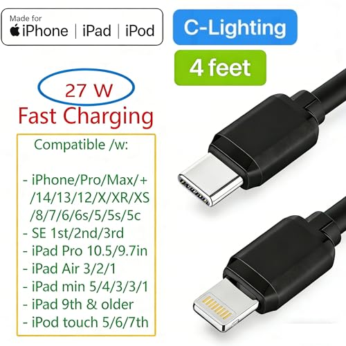 7-Pack Assorted Individual 4FT USB and USB-C Cables, Compatible/w iPhone17,16,15, iPhone14-5/ iPad/MacBook/iPad mini/Samsung Moblies & Tablets/Pixel & Nexus/HTC etc (Black) - color: Black