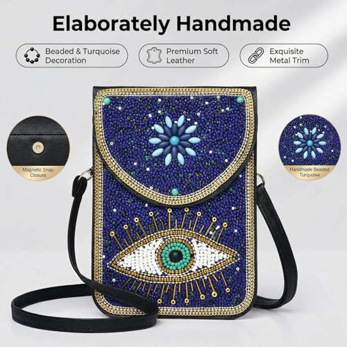 Small Crossbody Bags for Women, Cell Phone Shoulder Bag Boho Wallet Purse - color: Blue