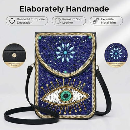 Small Crossbody Bags for Women, Cell Phone Shoulder Bag Boho Wallet Purse - color: Blue