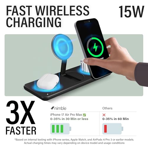 Nimble Podium 3-in-1 Wireless Charging Station for Apple, Qi2-Certified