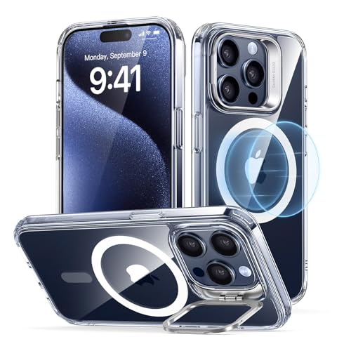 ESR for iPhone 15 Pro Case, Compatible with MagSafe, Military-Grade Protective Clear Case for iPhone 15 Pro,Built-in Stash Stand Phone Case, Scratch-Resistant Back Cover, Classic Series,Clear - color: Clear, size: iPhone 15 Pro 6.1inch