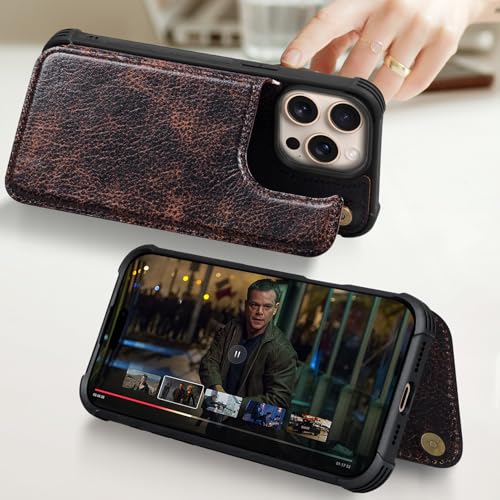 Leather Case Compatible with iPhone 14 Pro Wallet 6.1" | Genuine Leather 2in1 Magnetic Detachable Shockproof Kickstand,Flip Folio Cover with Card Slot,RFID Blocking Coffee - color: Brown Coffee, size: 6.1"-14 Pro