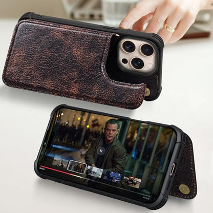 Leather Case Compatible with iPhone 14 Pro Wallet 6.1" | Genuine Leather 2in1 Magnetic Detachable Shockproof Kickstand,Flip Folio Cover with Card Slot,RFID Blocking Coffee - color: Brown Coffee, size: 6.1"-14 Pro