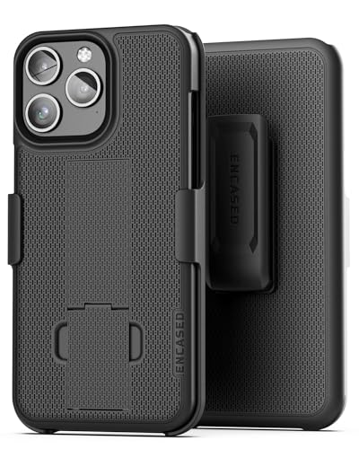 Encased for iPhone 15 Pro Case with Belt Clip Phone Holster and Kickstand Duraclip Series (Matte Black) - size: iPhone 15 Pro