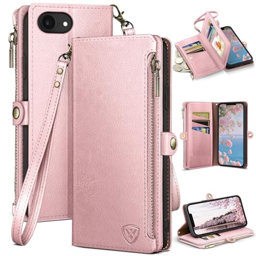 XcaseBar Compatible with ‌iPhone 16e 6.1"/17e 6.1" Wallet case with Zipper Credit Card Holder【RFID Blocking】,Flip Folio Book Leather Phone case Shockproof Cover Women Men for Apple 16e case Rose Gold - color: Rose Gold