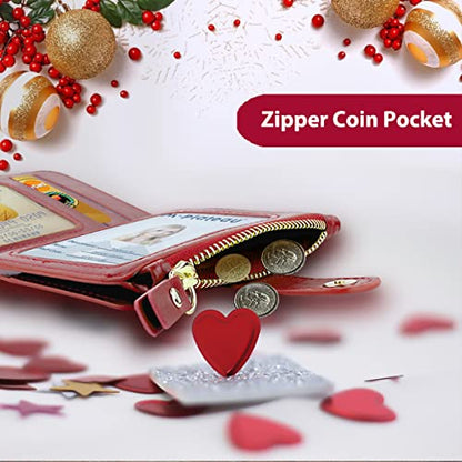 RFID Blocking Phone Wallet Stick On Button Closure with Attachable Sticker | Credit Card Holder for Women with Zipper Coin Purse Have 6 Card Slots and ID Window Compatible with Most Smartphones) (Red) - color: Red