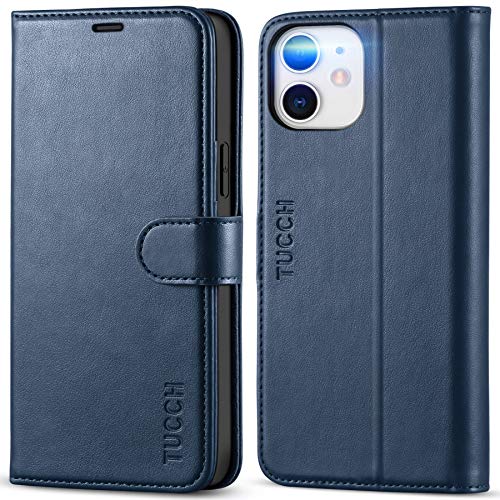 TUCCH Wallet Case for iPhone 12/12 Pro (6.1") 2020, 3 Card Slots, Dark Blue | RFID Blocking, Viewing Stand, Shockproof TPU Shell, PU Leather, Magnetic Closure, Protective Folio Flip Cover - color: Dark Blue