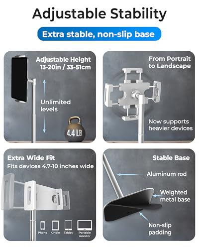 COOPER TabStand 20" Tall iPad Stand for Desk, Portable Monitor Stand Holder - color: B - White