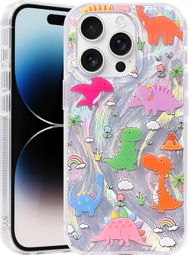 Compatible with iPhone 12 Pro Max Case,with [Soft Slim][Camera Protection] Cute Kawaii Shiny Aesthetic Phone Cover Anti-Yellowing Shockproof Protective Cover for Women Girl-Dinosaurs - color: Dinosaurs, size: iPhone 12 Pro Max