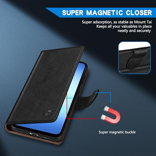 ZZXX for Samsung Galaxy A17 5G Wallet Case with [RFID Blocking] Card Slot Kickstand Magnetic Closure PU Leather Flip Fold Protective Phone Case for Samsung Galaxy A17(Black-6.7 inch) - color: Black