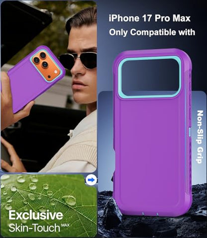for iPhone 17 Pro Max Case with Belt Clip Holster,[Compatible with MagSafe]w/Screen Protector,Anti-Drop Shockproof Heavy Duty Protective Rugged Magnetic Phone Cover,with 360°Rotating Kickstand (Purple - color: Purple