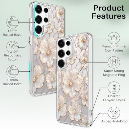 for Samsung Galaxy S25 Ultra Magnetic Case【Compatible with MagSafe】 Aesthetic Oil Painting Stained Glass Flower Design, Slim Fit Hard PC Back Shockproof Cute Clear Phone Cover, Light Pink - color: Light Pink, size: Galaxy S25 Ultra