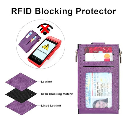 Chelmon Women's RFID Slim Card Holder Wallet | Thin Bifold Multi Card Case with Zipper Coin Pocket Purse for Women(Deep Purple) - color: Purple Deep