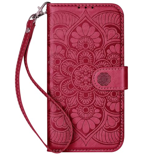Wallet Case for iPhone 12 and iPhone 12 Pro, [RFID Blocking] 3 Card Holder Stand with Credit Card Slot PU Leather Magnetic Protective Flip Cover for iPhone 12/12 Pro (Red) - color: Red