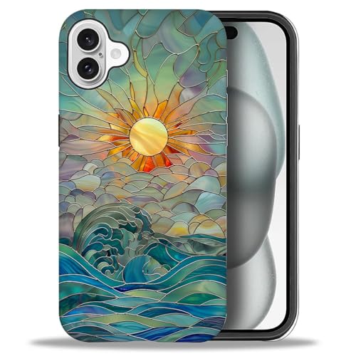 DAIZAG Compatible with iPhone 16 Plus Case,Sun Rays Ocean Waves Stained Glass Full Pattern Plastic Soft TPU Anti-Drop,Double Protection Corner Case for iPhone 16 Plus - color: Sun Rays Ocean Waves Stained Glass, size: iPhone 16 Plus