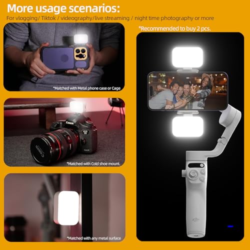 Fotorgear Universal Magnetic Selfie Light for All Smartphones & Gimbals, Slim LED Vlog Fill Light with 3 Color modes, Compatible with iPhone DJI, Insta360