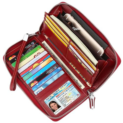 Small Compact Women Wallet RFID Blocking Genuine Leather Bifold Purse with ID Windows - color: 1- Pebbled Dark Red, size: One Size