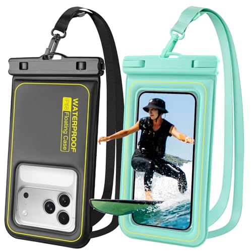 Floating Waterproof Phone Pouch 2 Pack，Up to 8.3" Dry Bag | IP68 Waterproof Phone Case for iPhone 17 Pro Max Samsung S26 Ultra, Kayak/Beach/Pool/Cruise Travel Essentials, Black+Green - color: Black+Green