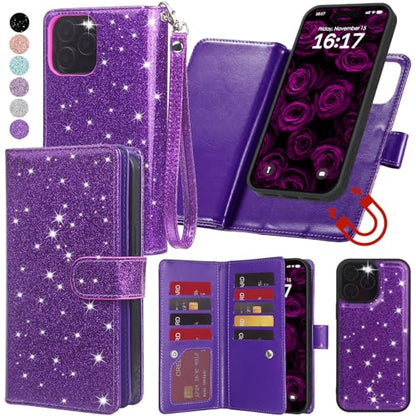 Varikke for iPhone 13 Pro Case Wallet Magnetic Detachable Bling, D-Purple - color: (Standard) Dark Purple, size: iPhone 13 Pro 6.1"