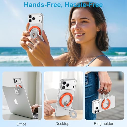 Magsafe Ring Stand, Dual-Sided Magnetic Phone Grip with Kickstand Loop - color: orange