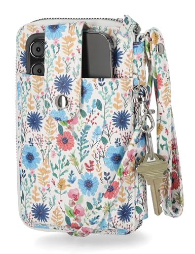 Mundi Jacqui RFID Crossbody Wallet for Women, Vegan Leather Small Travel Handbag with Phone Holder, Compact Organizer with Card Slots and Adjustable Strap, Vacation Purse in - color: Wild Blooms