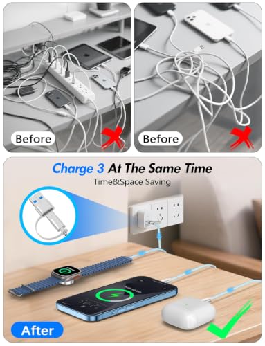 1Pack Travel Essentials for Apple Watch Charger,3-in-2 Multi Charging Cable - color: Blue, size: 1Pack-5 FT