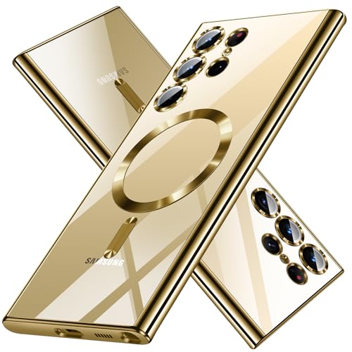 Hurgoer for Samsung Galaxy S24 Ultra Case（Only）.Magnetic Cover for S24 Ultra，Glossy Slim Thin Soft funda capa para 6.8 inch.Compatible with MagSafe (Gold) - color: Gold