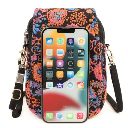 SILKAREA Embroidered Cute Mini Crossbody Bag for Women Small Handbags Wristlet Wallet Bag Cell-phone Pouch Coin Purse - color: Embroidered Red
